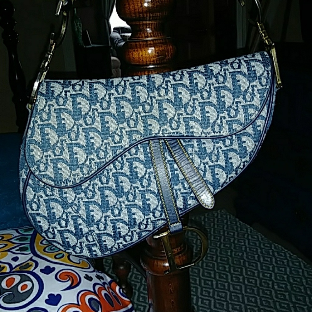 Vintage Christian Dior Navy Monogrammed Saddle Bag